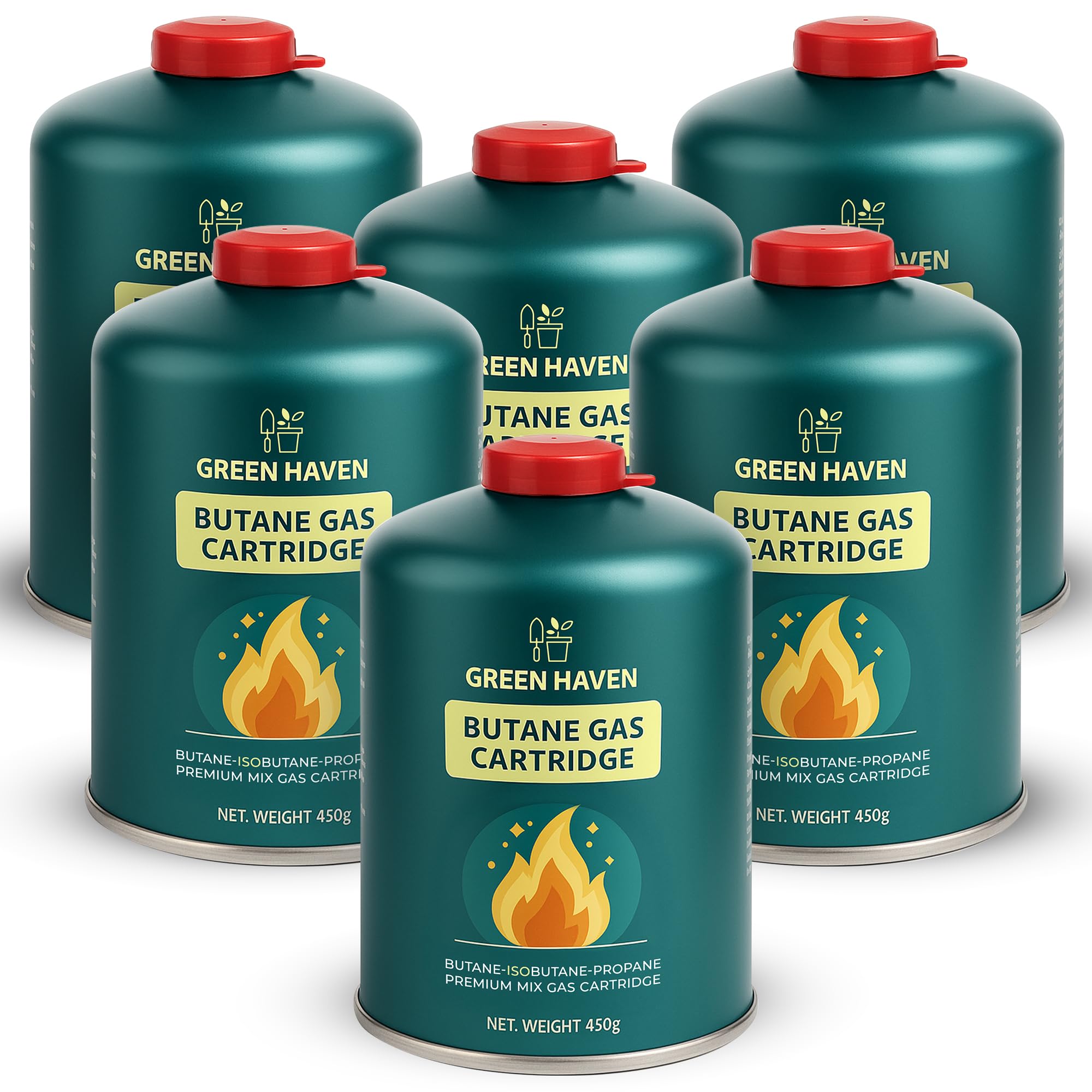 Green Haven Camping Gas Canisters | Butane Gas Cartridges | EN417 Screw-On | RES