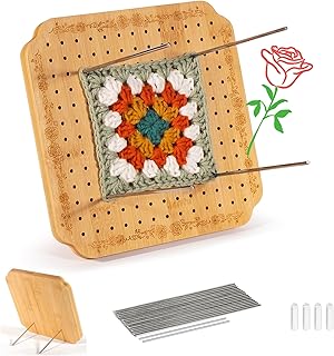CraftyManor 7.6 in Blocking Boards for Crochet Projects with Rose Pattern, Crochet Blocking Board with Pegs, Granny Square Blocking Board with 20 Stainless Steel Pegs, Bamboo