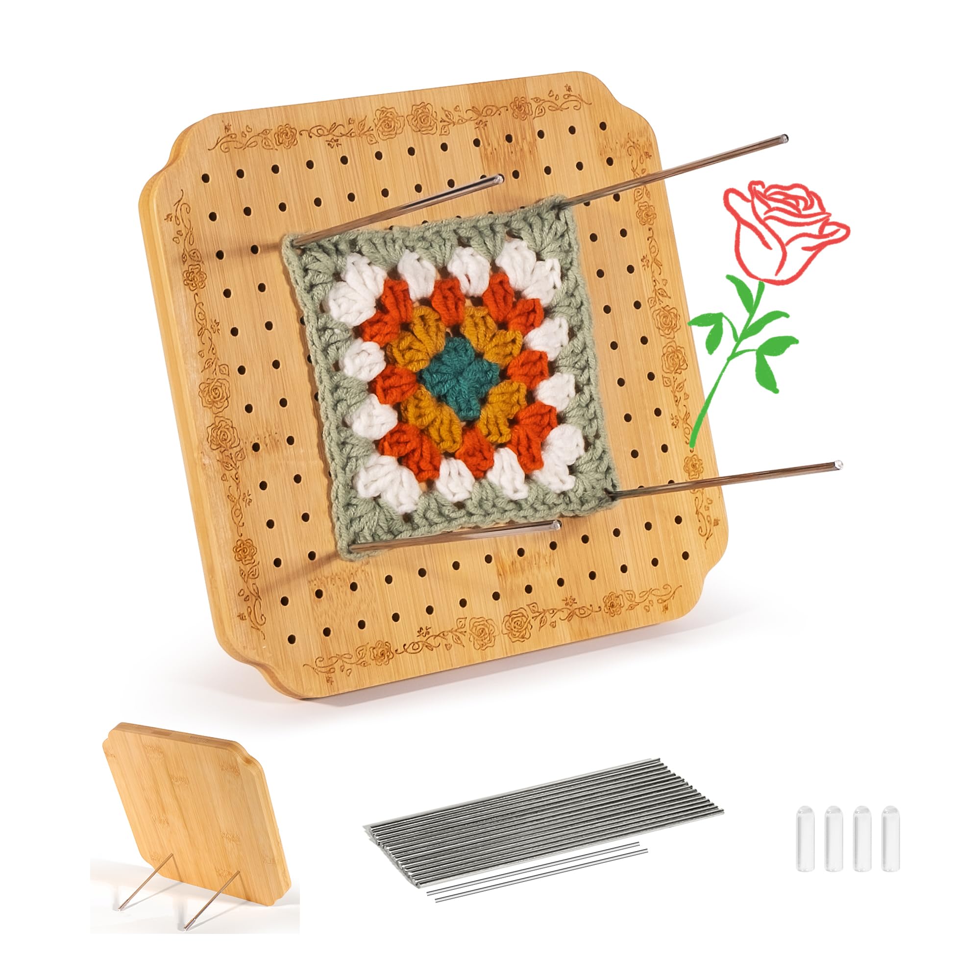 CraftyManor 7.6 in Blocking Boards for Crochet Projects with Rose Pattern, Croch