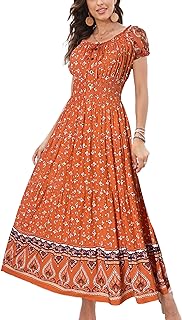 OSTOO Women's 2026 Maxi Dress Short Sleeves Boho Floral Print Tiered Casual Flowy Summer Long Dress