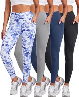 4 Pack Women's Leggings with Pockets Yoga Pants Tummy Control Workout Gym