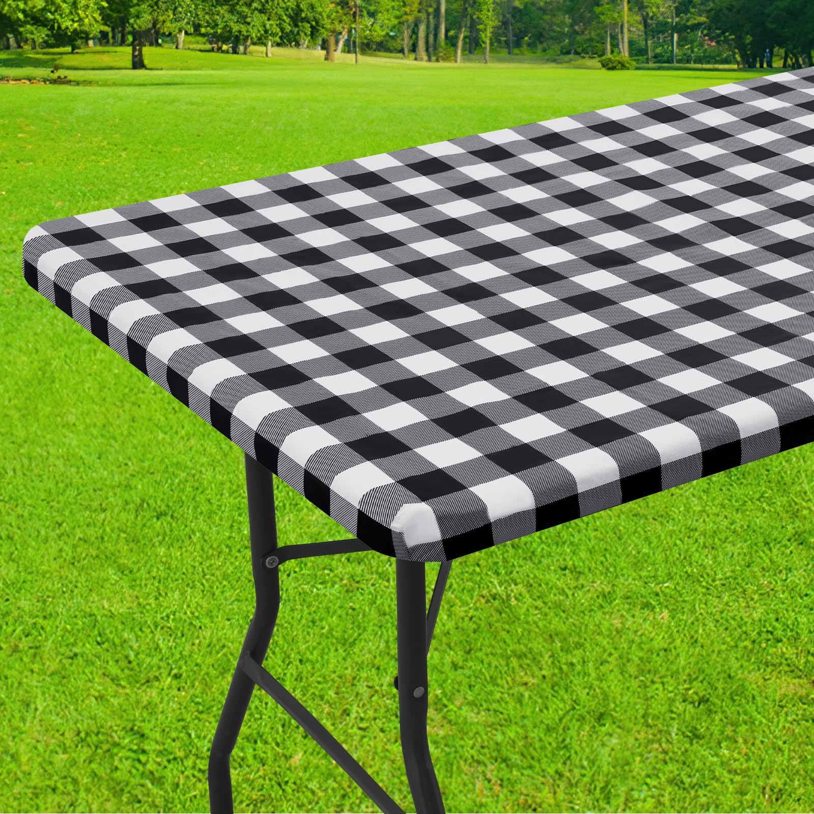 Smiry 6 Foot Picnic Table Cloth, Flannel Backed Fitted Vinyl tablecloths | Water