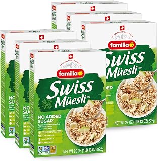 Familia Swiss Muesli Cereal, 0g Added Sugar, Energy-Packed Cereal with Raisins, Hazelnuts and Almonds, 29 Ounce Box (Pack of 6)