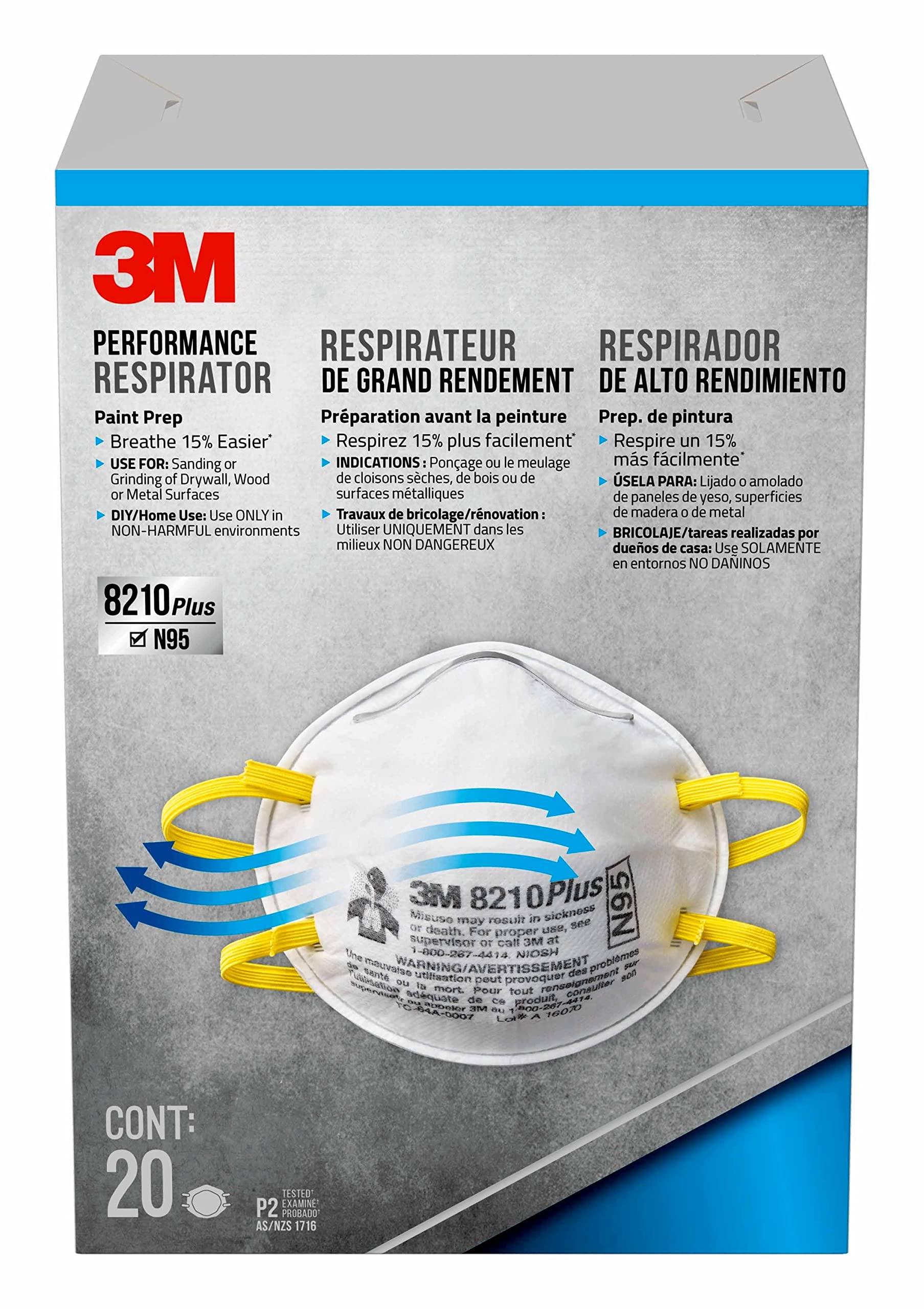 3M Disposable Respirators, Advanced Filter, Paint Prep, 20 Masks (N95)