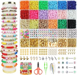 Hbnlai 5300 Pcs Clay Beads Bracelet Making Kit, Flat Preppy Beads for Friendship Jewelry Making, Polymer Heishi Bead with Charms Gifts for Teen Girls Crafts for Girls Ages 8-12