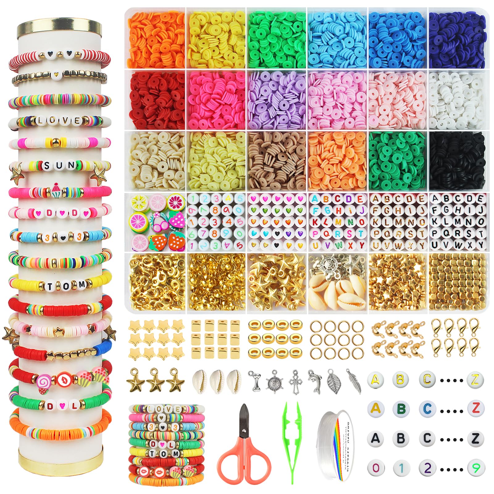 Hbnlai 5300 Pcs Clay Beads Bracelet Making Kit, Flat Preppy Beads for Friendship