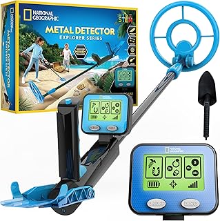 National Geographic Metal Detector for Kids with Pinpoint Function | 7.4-Inch Waterproof Coil, LCD Display, Adjustable Sensitivity, Pinpoint Mode, Detects Up to 6 Inches Deep, Beach Treasure Toy