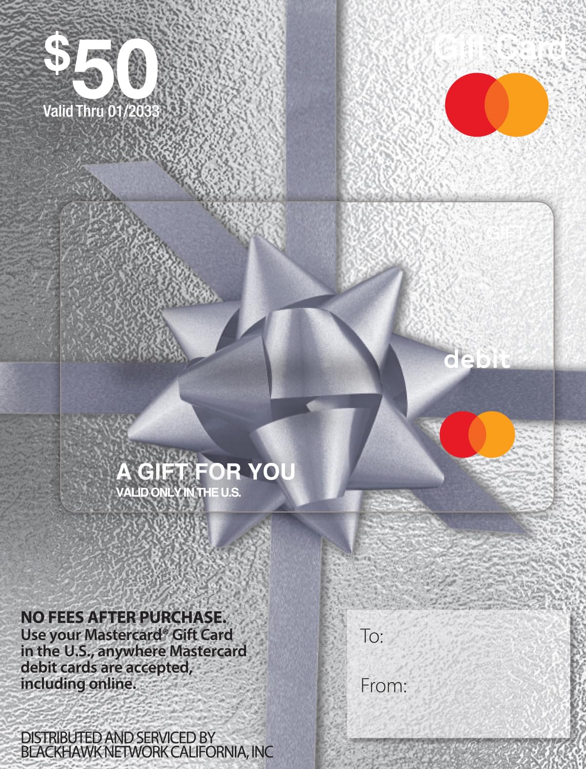 MasterCard Physical Gift Card -$50 (plus $4.95 Purchase Fee)