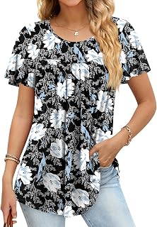 Anymiss Women's 2026 Spring Summer Tunic Tops Short Sleeve Loose Fit Shirts for Leggings Size M-3XL