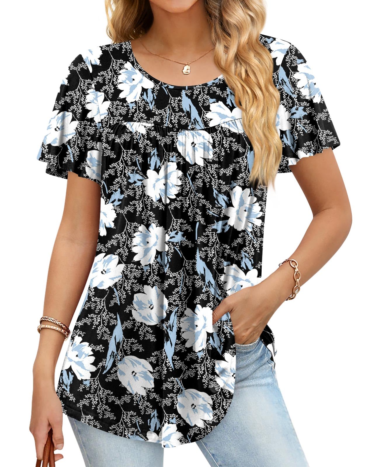 Anymiss Women's 2026 Spring Summer Tunic Tops Short Sleeve Loose Fit Shirts for 