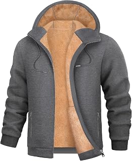 Xnova Mens Hoodies Long Sleeve Fleece Lined Ribbed Cuff Winter Extra Warm Mens Windproof Jackets Zip up Hoodie with Zip Pockets Thick Sweatshirts