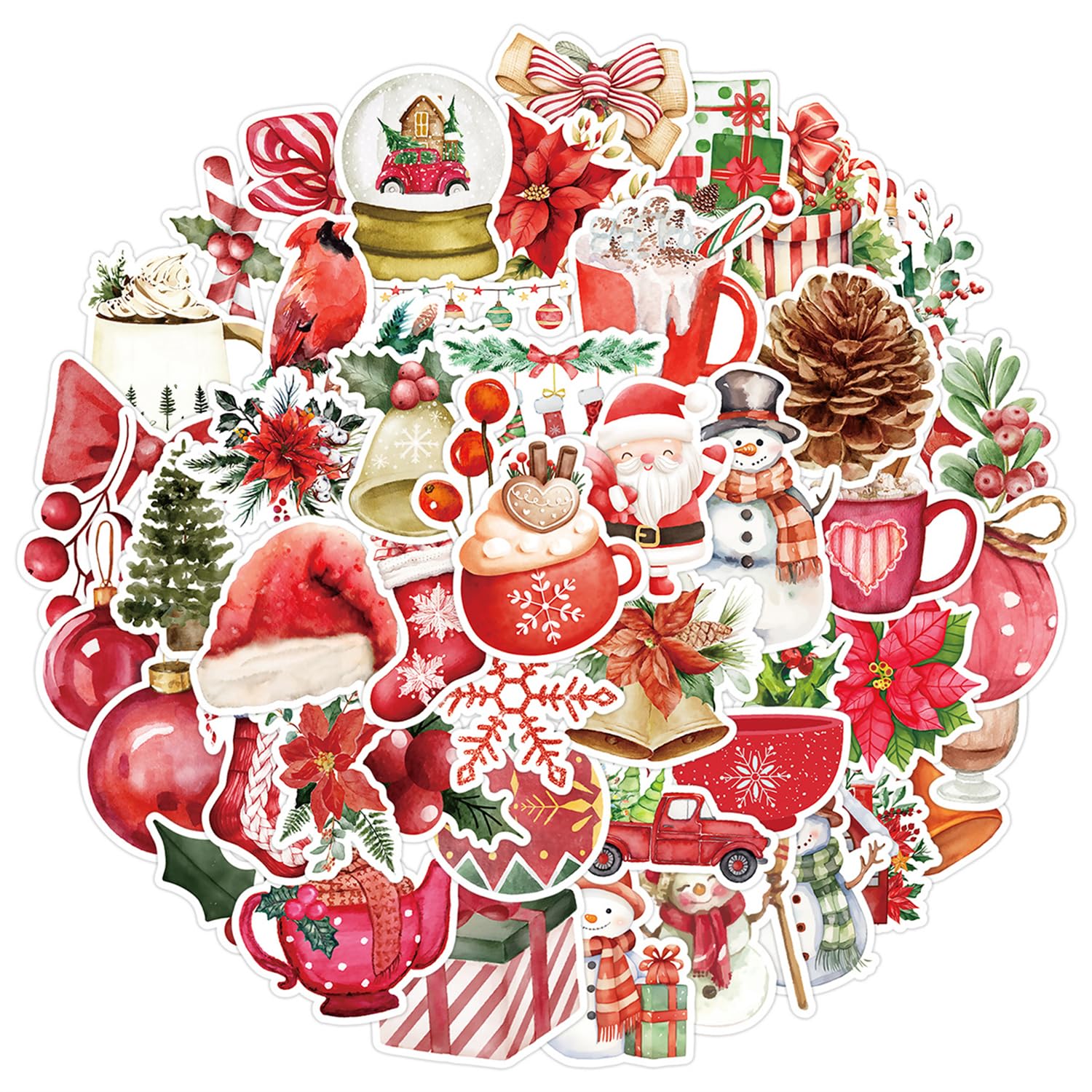 50 Pack Cute Christmas Stickers Waterproof Vinyl Stickers for Holiday Parties, S