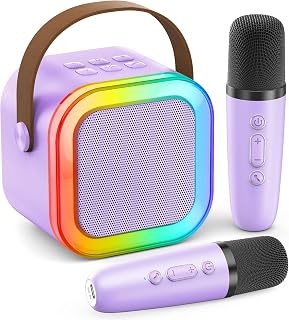 Karaoke Machine for Kids Adults, Portable Bluetooth Mini Karaoke Microphone Singing Speaker Karaoke Player with 2 Wireless Mic Toys for All Smartphones,Birthday, Family,Home Party (Light Purple)