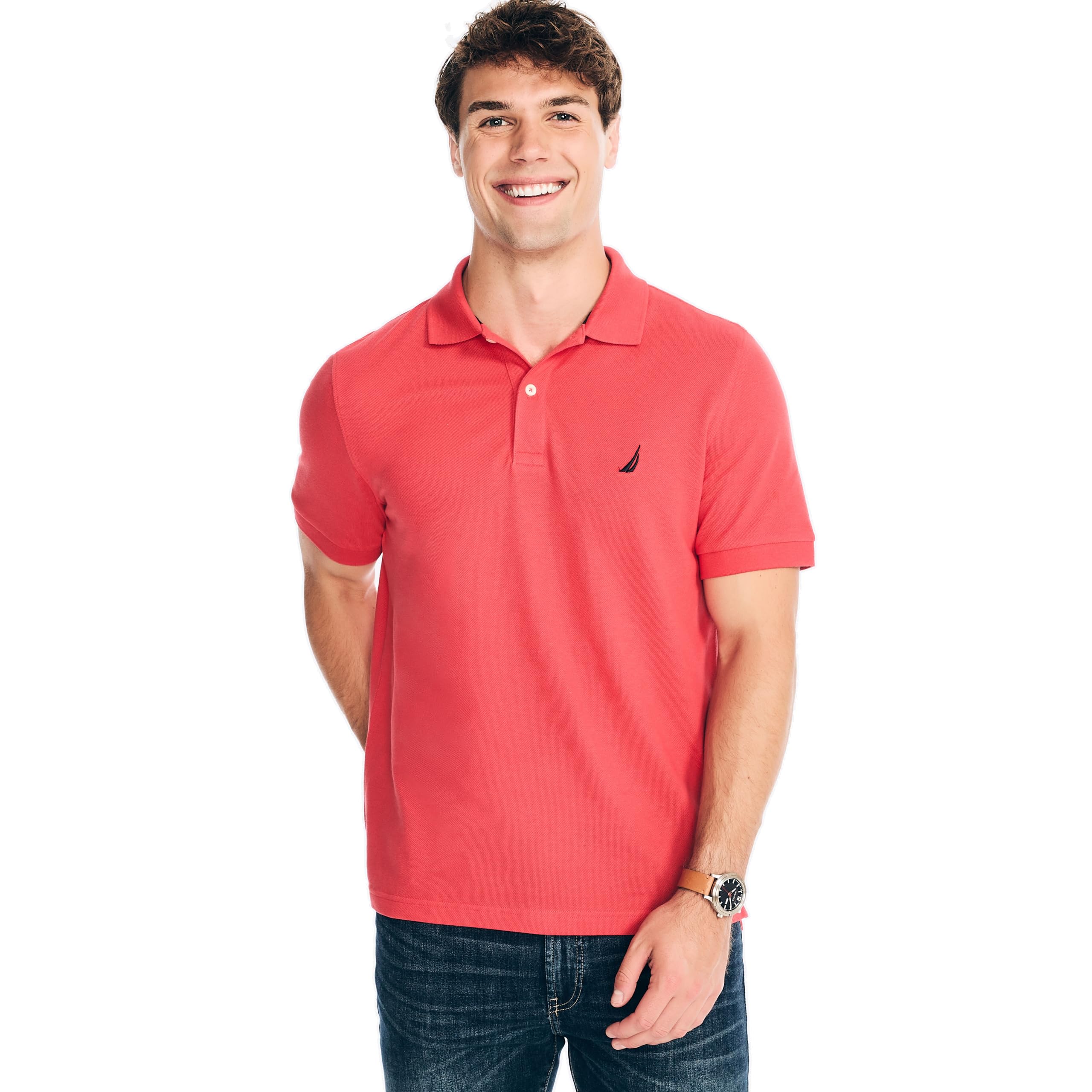 Nautica Men Classic Fit Polo Pique T-Shirt (Small, Rose Coral)