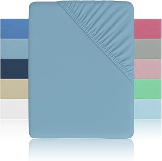 H HANSEL HOME Fitted Sheet for Bed 150 cm – Height 28 cm – Soft and Breathable Microfibre – Fitted Sheets – Fitted Sheet 150 x 190/200 cm – Blue