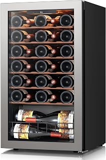 Ca'Lefort 34 Bot Wine Fridge 3-Color LED & Double door for Home/Bar/Office | Wine Cooler Refrigerator,Countertop Wine Cooler with Double-Pane Glass Door, Removable Shelves, 37-65℉