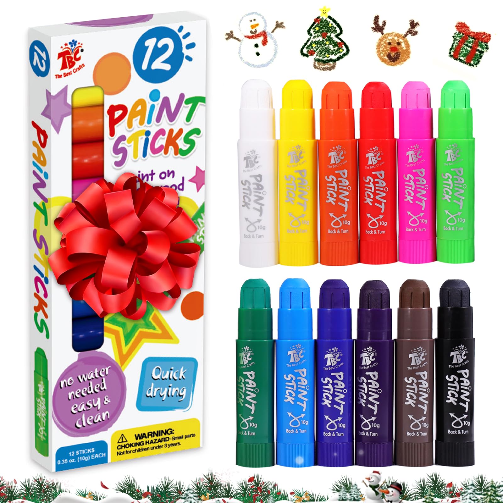 TBC The Best Crafts Paint Sticks for Kids Ages 2-8, 12 Classic Colors | low odor