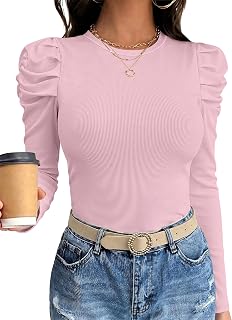 ANRABESS Camisas de manga larga abombada para mujer, camisetas de moda de