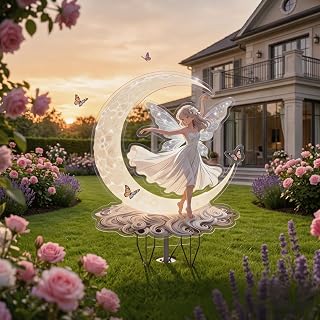 2D Flat Moon Garden Stake, Waterproof, Whimsical Outdoor Yard Sign Weatherproof Stake for Lawn, Patio, Flowerbed, Spring Summer Garden, Decoration