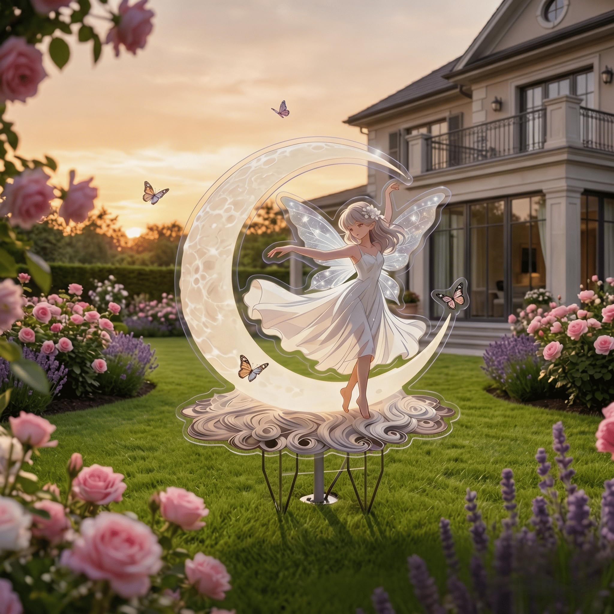 2D Flat Moon Garden Stake, Waterproof, Whimsical Outdoor Yard Sign Weatherproof 