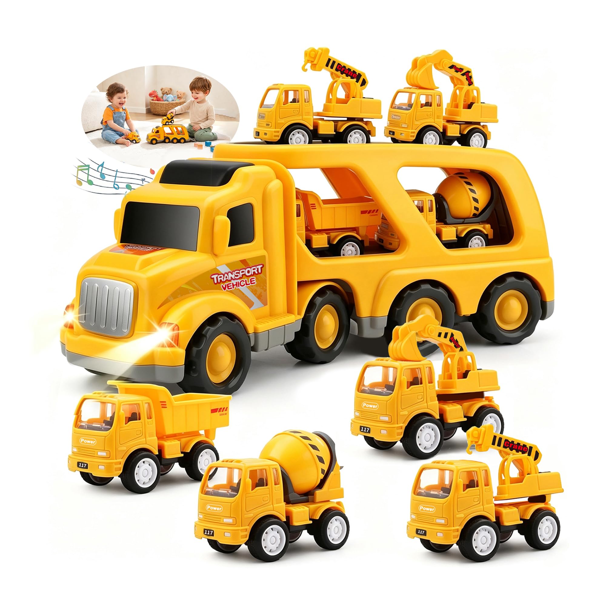 Nicmore Construction Truck Toys for Toddler: 5-in-1 Set with Siren Lights | Solv