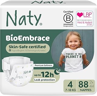 Naty BioEmbrace Baby Nappies, Sensitive Skin, Size 4 (7-18kg), 88 Count