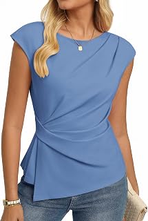 GRACE KARIN Summer Tops for Women Short Sleeve Round Neck Casual Ruched Tunic Blouse Work Shirt