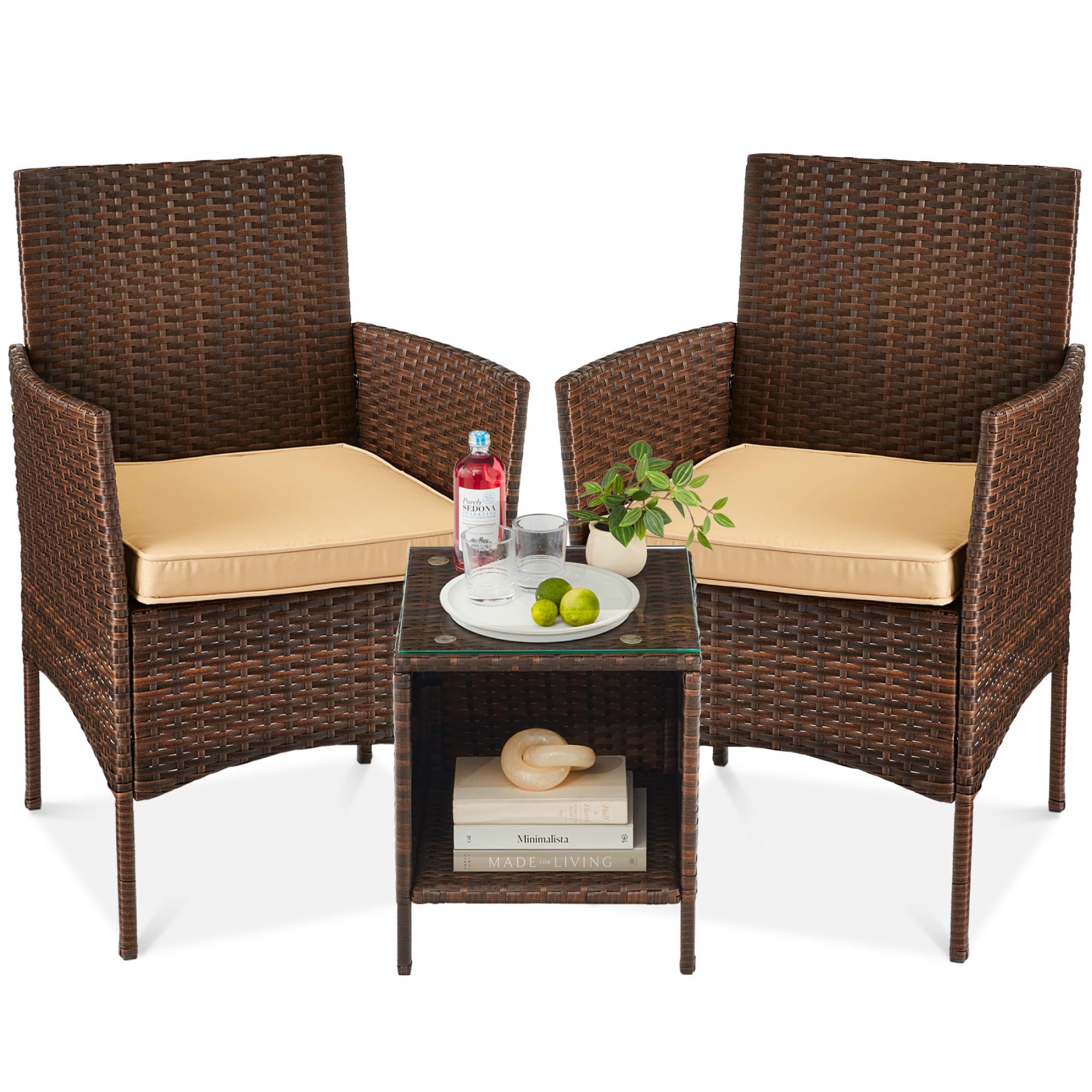 Best Choice Products 3-Piece Outdoor Wicker Conversation Bistro Set, Space Savin