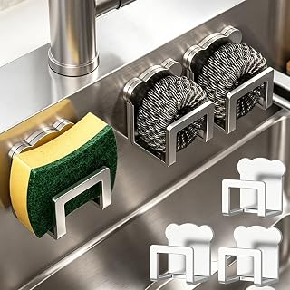 Silver Bear Sink Organizer Self Adhesive Sponge Holder No Drill Kitchen Storage Hooks for Dish Cloth Wall Mount Rack (Pack of 3)