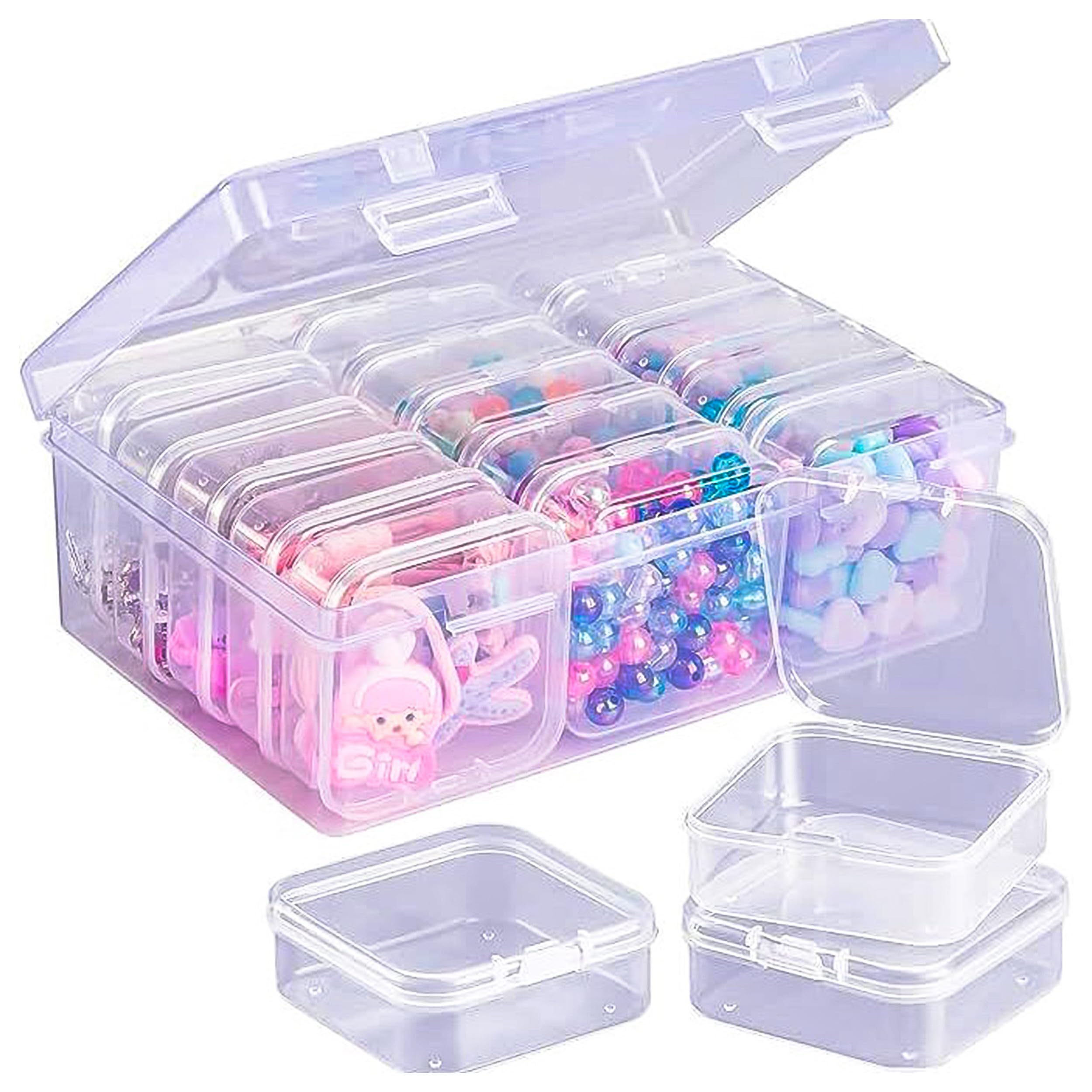 15 Grids Plastic Storage Box Clear Bead Organizer with Hinged Lid Mini Clear Con