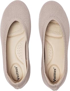 Veittes Women's Wide Width Flats Shoes Round Toe Knit Ballet Flats