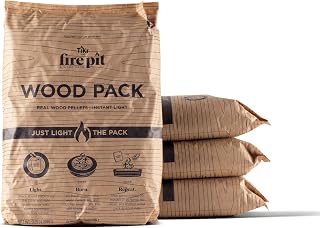 TIKI Wood Pack Wood Pellets for Smokeless Fire Pits, 4-Pack, 30+ Min Burn | Upcycled sawdust, lights with one match, full flame in under 5 minutes, 30+ min. burn per pack, low smoke and less ash