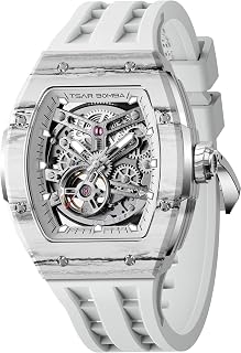 Tsar Bomba Men's Automatic Watch Tonneau Luxury Skeleton Watch for Men Mechanical 50M Waterproof Wristwatch Gift for Men
