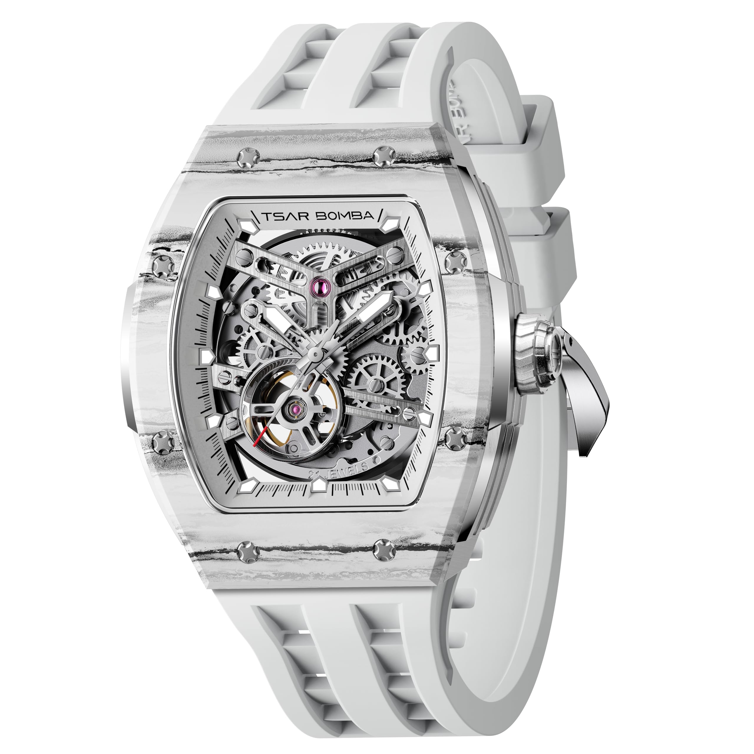 Tsar Bomba Men's Automatic Watch Tonneau Luxury Skeleton Watch for Men Mechanica