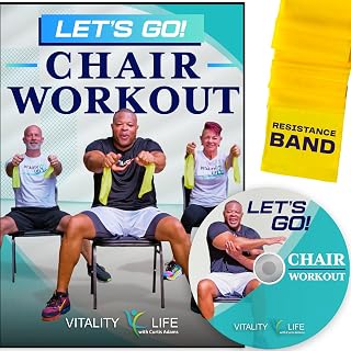 Chair Exercises for Seniors DVD + Band. Fun seated exercise videos. Chair workouts for seniors DVD. Chair aerobics for seniors DVD. Resistance bands DVD workout Videos for women, men, beginners.