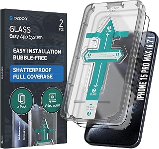 Deppa Pack of 2 for iPhone 15 Pro Max (6.7 inch) Screen Protector with Stencil, 9H Shockproof, Full Coverage, Bubble-Free, Easy Installation, Ultra Clear