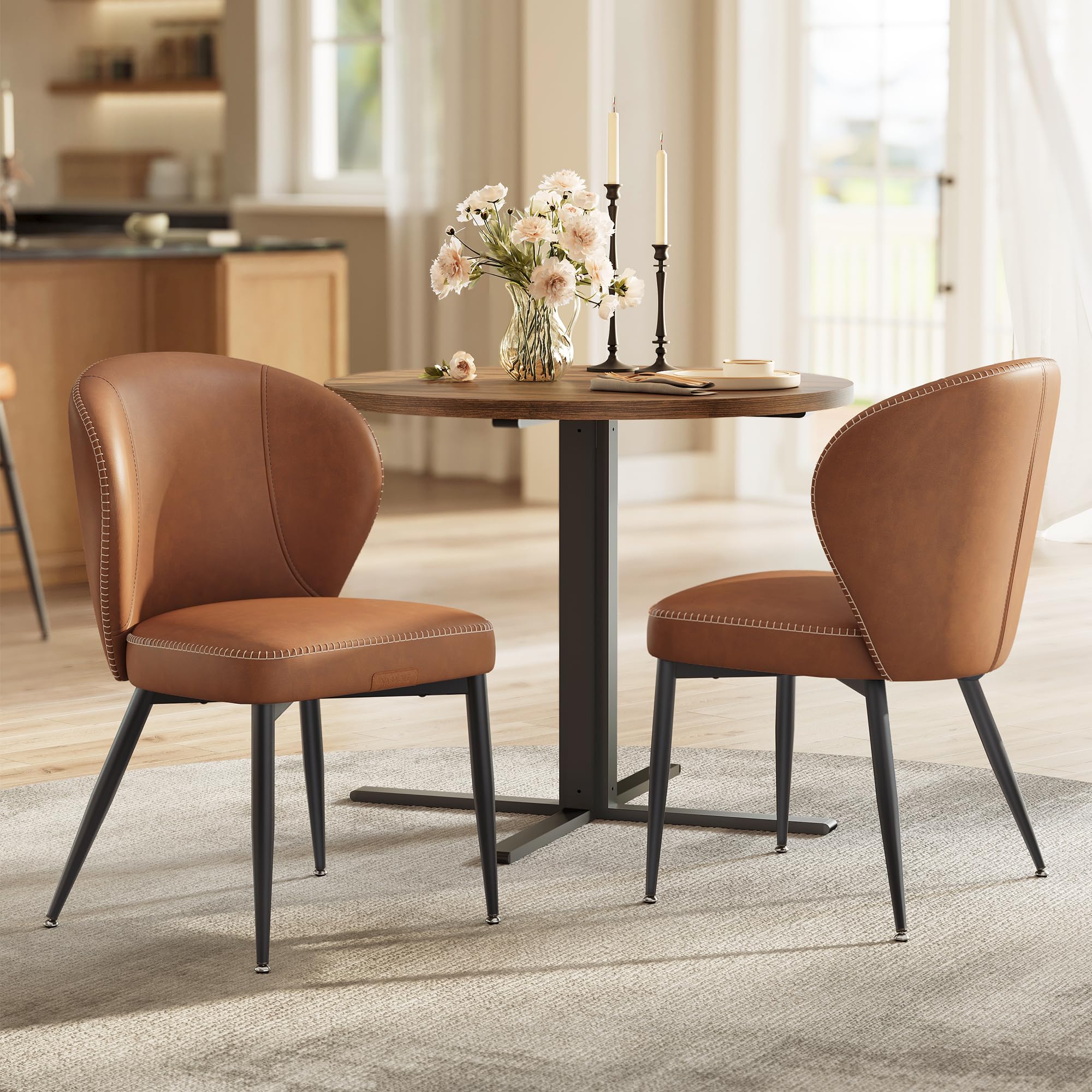 VASAGLE Dining Chairs Set of 2, Upholstered Kitchen Chairs | Synthetic Leather w