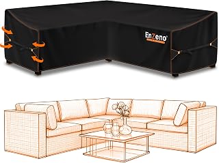 Enzeno Garden L Shaped Furniture Corner Sofa Covers Outdoor Waterproof | 420D Oxford Fabric V Shape Patio Rattan Corner Sofa Cover with Waterproof Tape,Air Vent,Windproof Metal Buckle 215x215x86cm