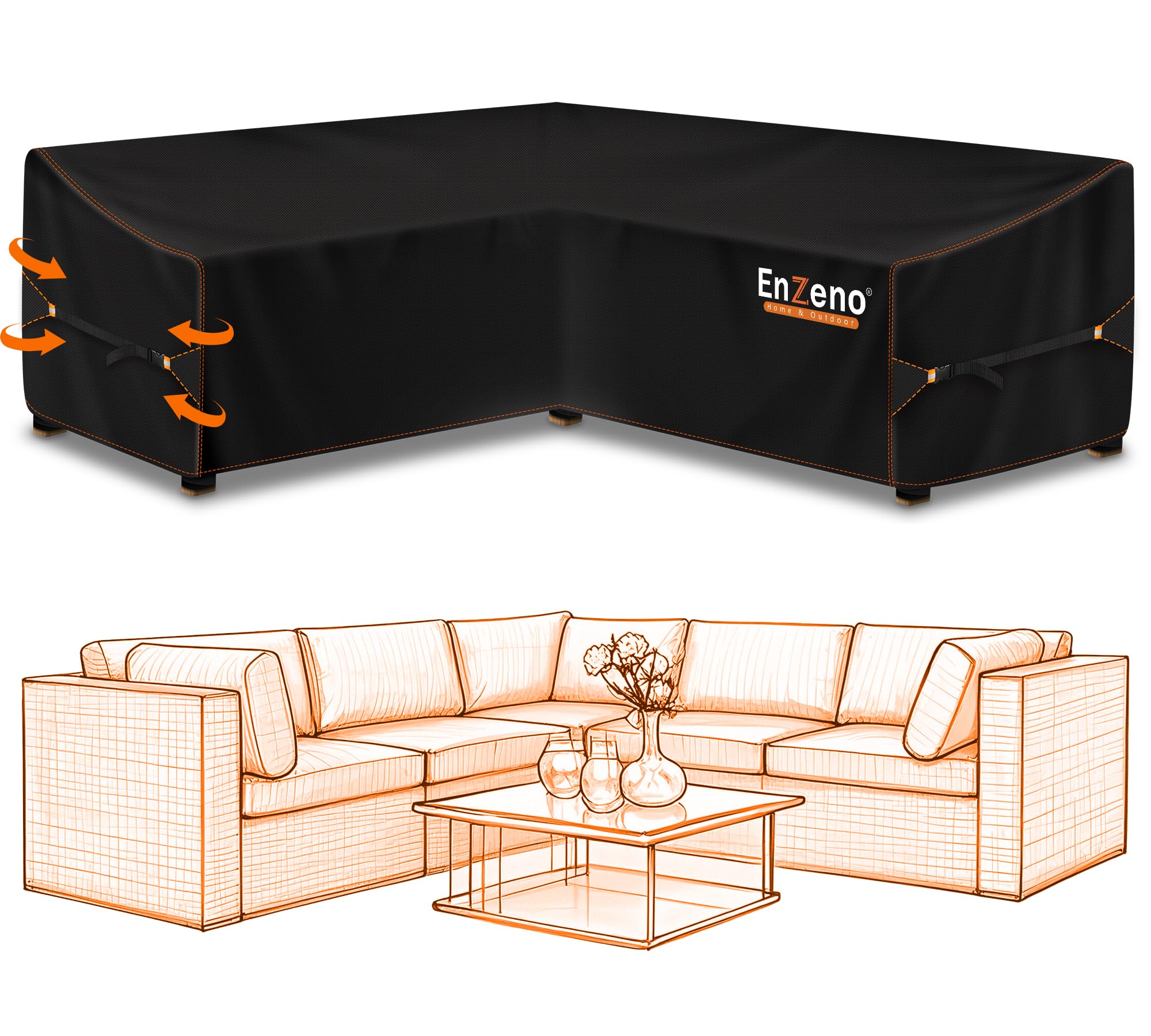 Enzeno Garden L Shaped Furniture Corner Sofa Covers Outdoor Waterproof | 420D Ox