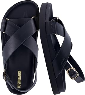 CUSHIONAIRE Eden - Sandali da donna, comodi sandali con supporto per arco plantare, con plateau, cinturino posteriore e memory foam, nero, 6.5