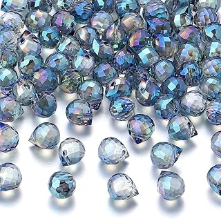30pcs Clear Glass Teardrop Faceted Glass Beads for Jewelry Making, Sparkly Prisms Top Drilled Dangle Charms for Earrings