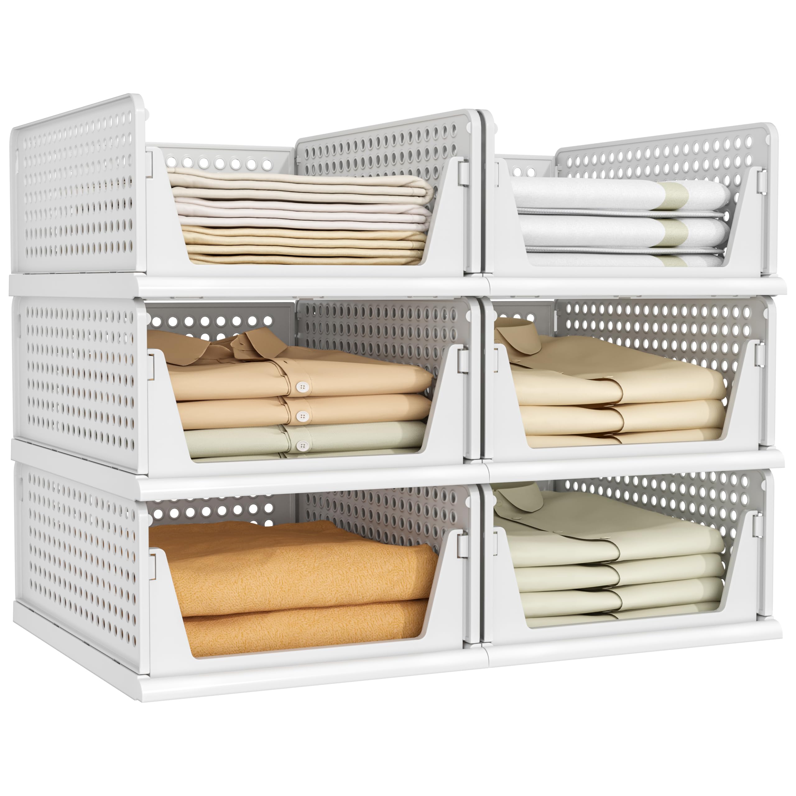 Pinkpum 6 Pack Closet Organizer Storage Bins Stackable Plastic Drawer Shelf | Ba