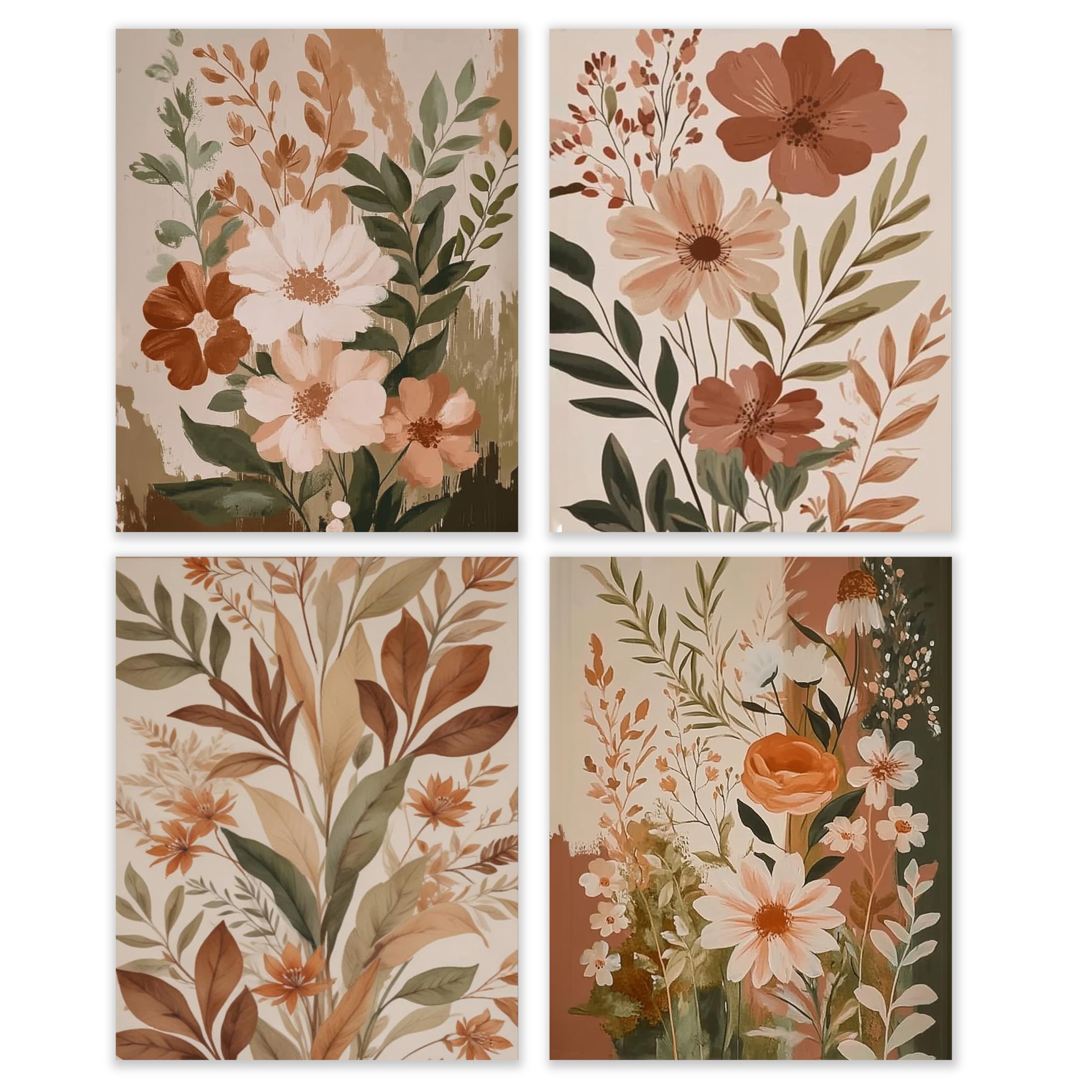 BESERH Boho Abstract Floral Wall Decor, Vintage Floral Wall Art Prints, Rustic C