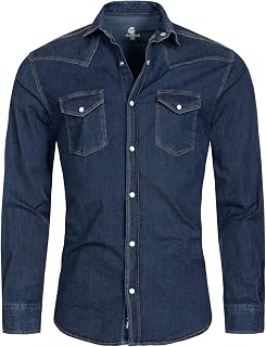 Rock Creek Men's Denim Shirt, Regular Fit, Long Sleeve, Denim Blue, S-XXL