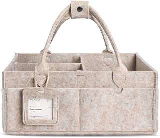 Diaper Caddy Organizer - Large Baby Caddy Organizer with Handle (Oatmeal) | Newborn Registry Essentials, Portable Nursery Storage Bin for Wipes, Bottles, Baby Shower Basket Gifts for Boys or Girls