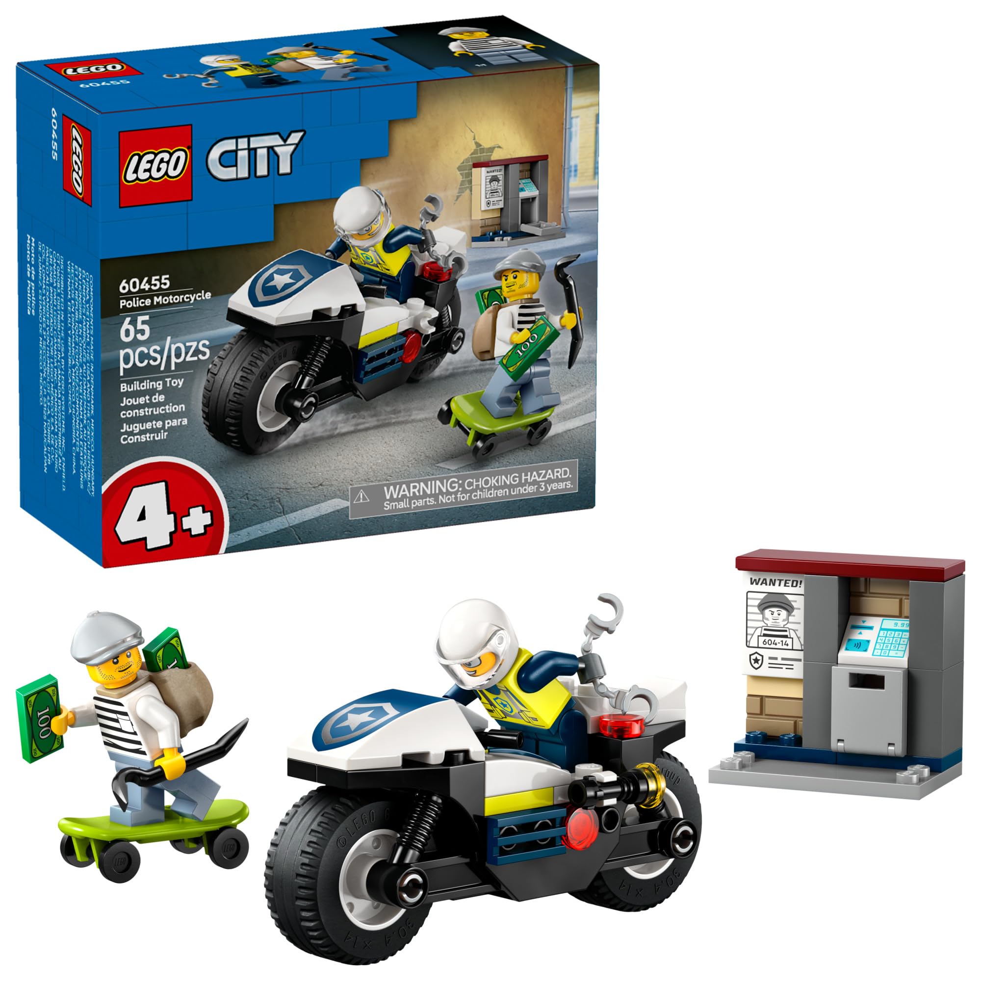 LEGO City Police Motorcycle Chase Building Toy for Kids - Pretend Play Building 