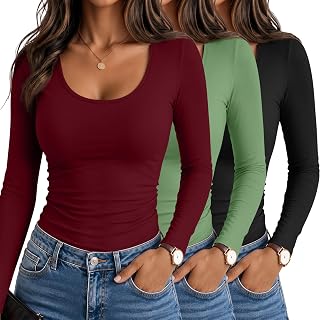 Neer 3Pcs Women Long Sleeve Going Out Tops Scoop Neck Basic Tees