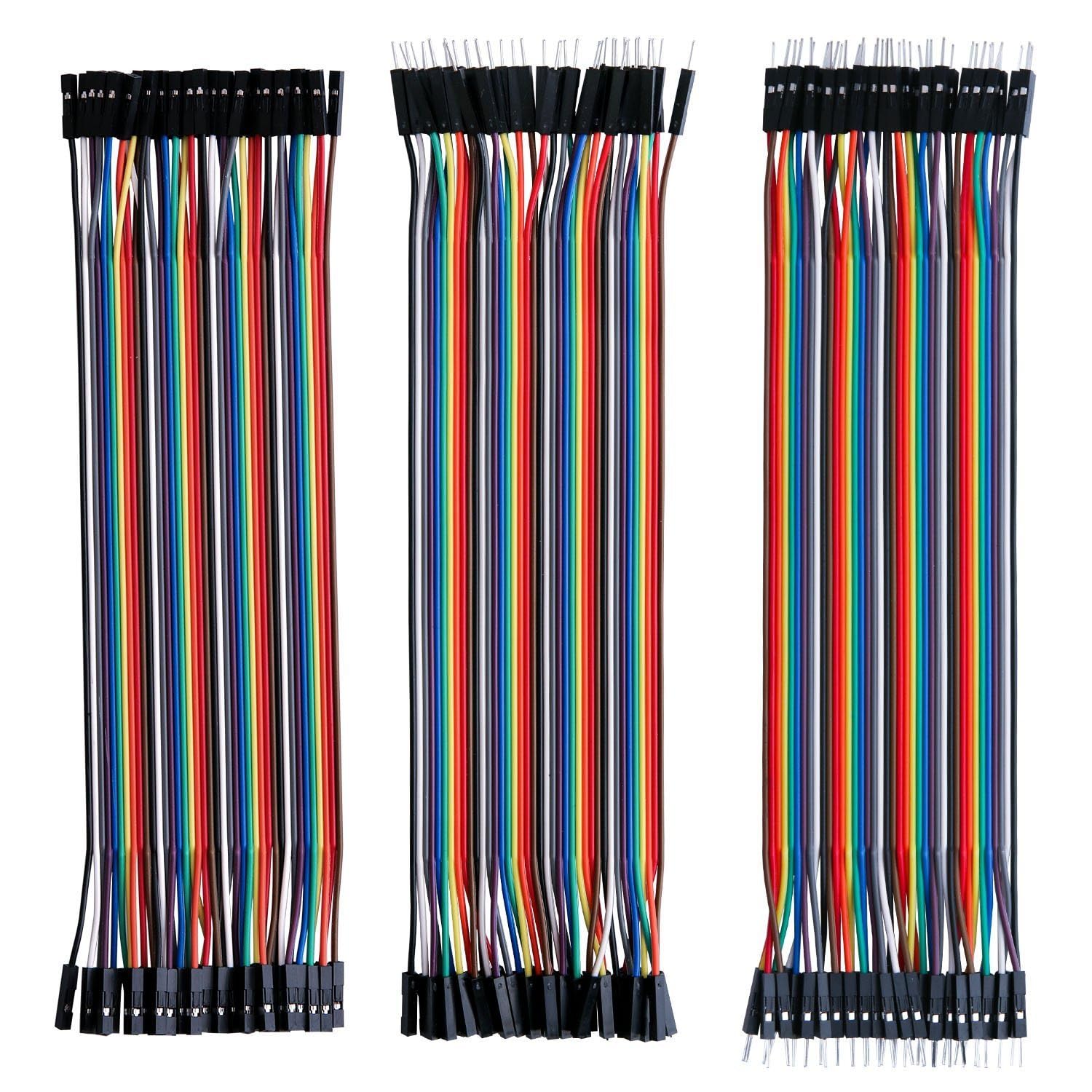 ELEGOO 120pcs Multicolored Dupont Wire M-F, M-M, F-F for Breadboard Jumper | 40p