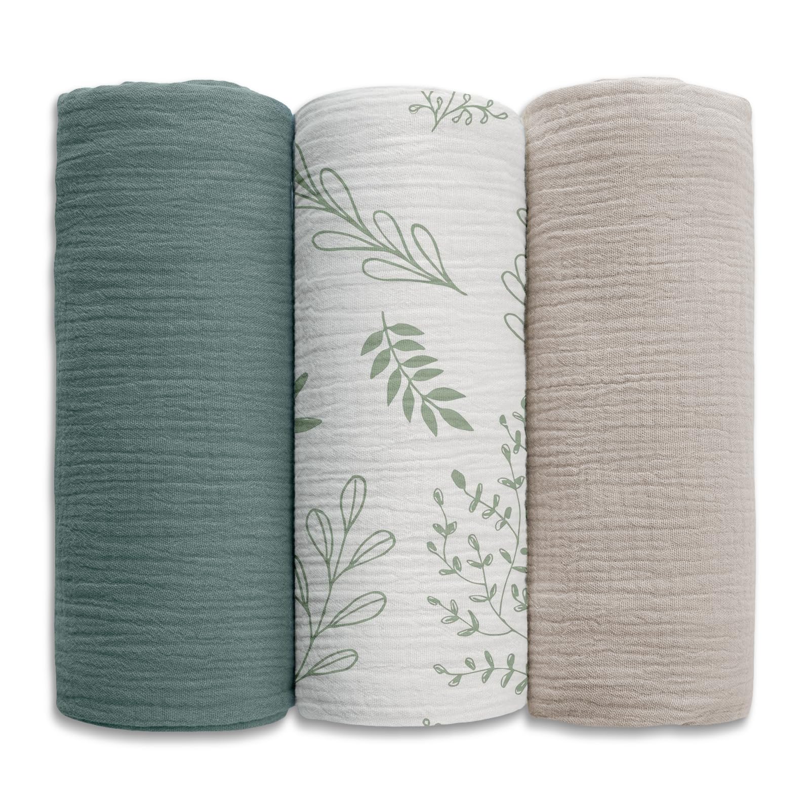 Soarwg Kids Muslin Cotton Baby Swaddle Blankets, 3-Pack, 95x100cm | Eucalyptus d