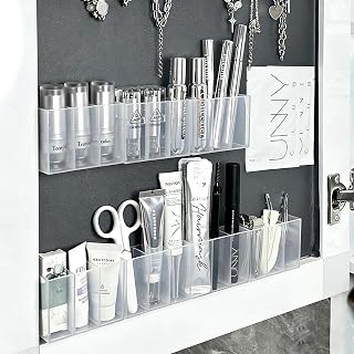 10 x Clear Wall Shelves 30 x Lipstick Storage Boxes with Grid Mirror, Hanging Sticker, Suitable for Storage Cosmetics and Makeup Tools
